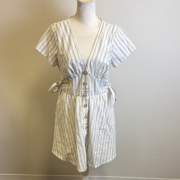 As U Wish Blue and Cream Striped Top - Picture 1 of 5